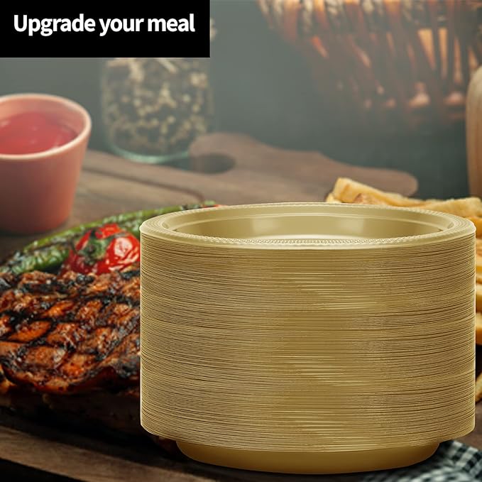Gold Solid Color Premium Heavy Weight Plastic Appetizer Plate (7") 50 Count - Elegant & Durable, Perfect for Parties & Events