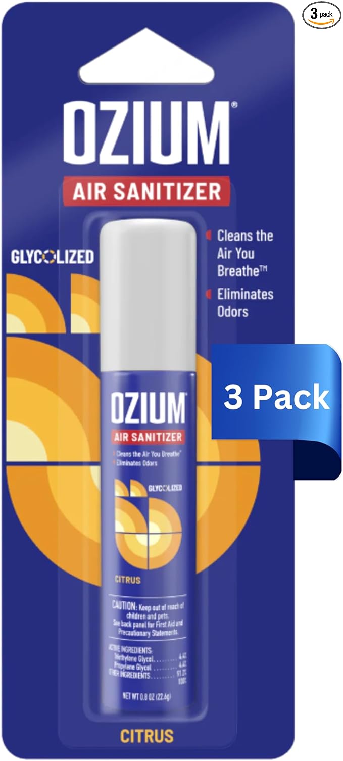 Ozium 0.8 oz. Air Sanitizer & Odor Eliminator for Homes, Cars, Offices and More, Citrus Scent, Pack of 3