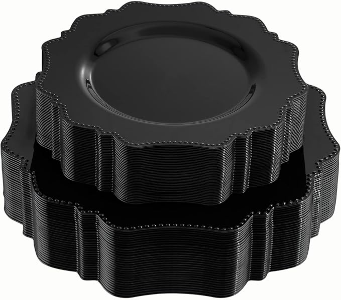 COLOSUS 60pcs Black Plastic Plates Set,Heavy Duty Black Disposable Plate for Party,Include 30PCS 10.5inch Dinner Plates and 30PCS 8.25 inch Dessert Plates for Father's Day/Wedding/Birthday