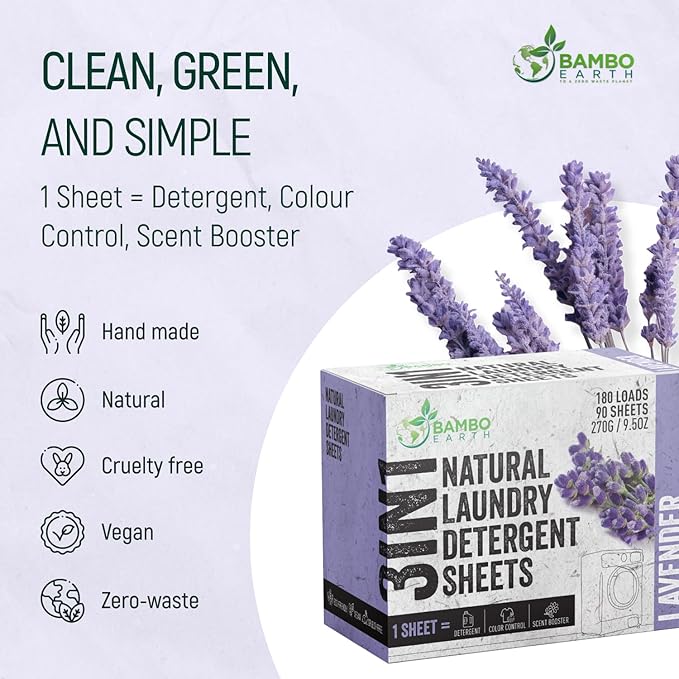 180 Loads Natural Laundry Detergent Sheets - All Natural Biodegradable And Dissolvable Washing Machine Dry Soap Laundry Detergent Strips, Mess Free, Eco Friendly, 90 Sheet Pack (Calm Lavender)