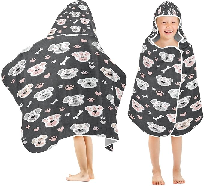 CEBUGI Cute Dog Hooded Bath Towel for Kids Absorbent Soft Bath Towel Wrap with Hood 50x23.5in Pool Beach Shower Towel for Boys Girls
