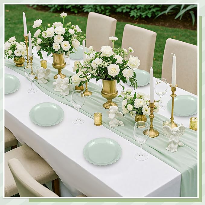 NatNarr 30 Pcs Dessert Plates Disposable, 7 Inch Scalloped Sage Green Birthday Cake Plates Small Appetizer Paper Plate for Baby Bridal Shower, Wedding