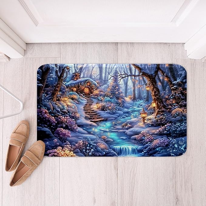 Magical Tale Kids Bath Mats,Fairy Tree Jungle Botanical Trippy Mats Rugs for Girls,Waterfall Rustic Farmhouse Cabin Bath Carpets,Blue Dreamy Bath Rugs,Absorbent Floor Mats,16Wx24L Inches