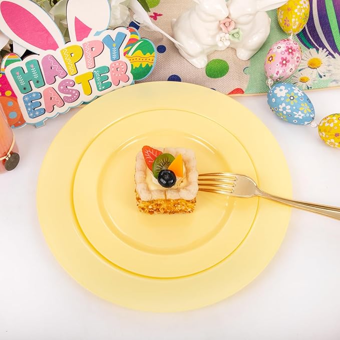 FLOWERCAT 60PCS Yellow Plates - Heavy Duty Yellow Plastic Plates Disposable 10.25inch & 7.5inch for Birthday Party/Wedding/Spring - Serve for 30 guests