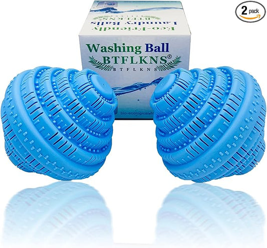 Eco-Friendly Laundry Balls, 2Pcs Premium Washing Ball, Super Soft Shell Doesn't Hurt Clothes, Advanced ceramic balls, 2000 Washing Cycle Laundry Balls, All Natural Detergent(2Pack,Blue)
