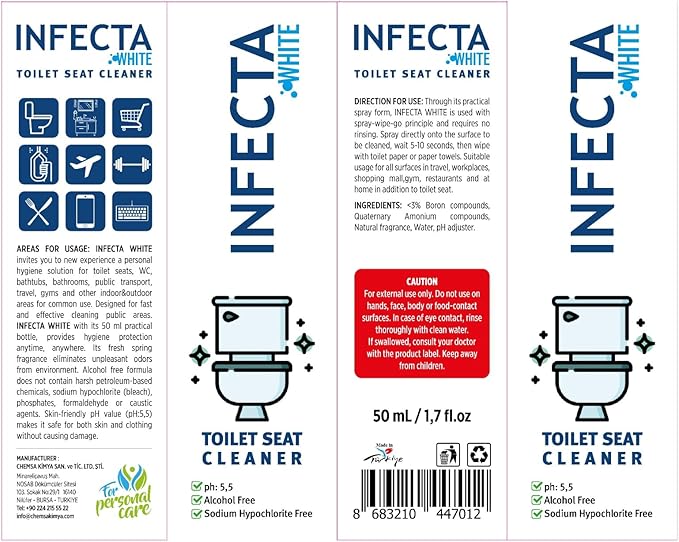 INFECTA WHITE – Toilet Spray, Travel Size Multipurpose Cleaning Spray (50 ml), All Purpose Cleaner for Toilet Seats, Bathtub, Fresh Scent, Bathroom Essentials & Mini Travel Toiletries (Pack of 2)