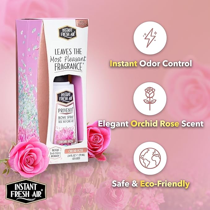 Priventi Toilet Spray & Bathroom Spray Odor Eliminator - Up to 120 Uses - Travel Size Odor Elimination for #2 - For Home, Office, Schools, Travel - Orchid Rose Fragrance - 2.4 oz