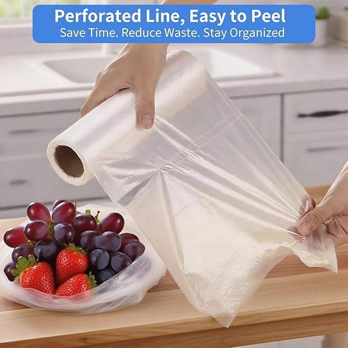 Clear Plastic Bags Roll - 1 Roll 10x14 Food Storage bags, Leakproof Perforated Produce Bags, Vegetables, Fruits, Pet Waste, Trash Can Liners，Food Storage Bags, 500 Bags/Roll
