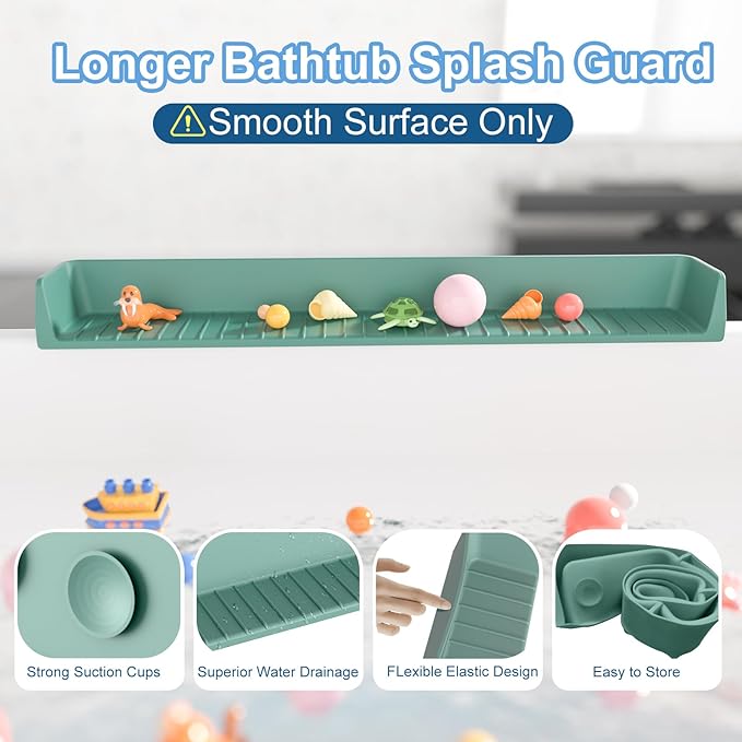 Splash Guard for Bathtub, Silicone Bathtub Water Guard for Tub Kids, Bath Tub Play Shelf Toy Holder for Kids, Tub Splash Guard Prevent Water Spills in Bathroom, Toddler Bath Essentials (Aqua)
