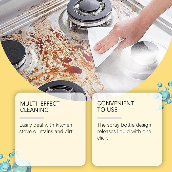 Kitchen Degreaser Spray - 2025 Best Kitchen Spary, Heavy Oil Stain Multi-purpose Cleaner, Effortlessly Eliminate Stubborn Grease&grime (3)