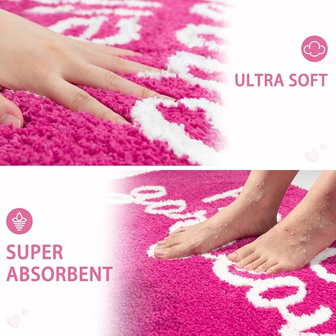 Nymphia Pink Bathroom Rugs Hello Gorgeous Bath Mat for Non Slip Soft Cute Bath Rug Preppy Bathroom Decor, 20x32 Inch, Hot Pink
