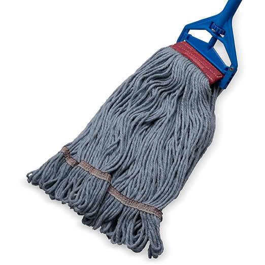 SPARTA 369553B00 Cotton Mop Head, Loop-Ended, 5 Inch Color-Coded Red Headhand for Organized Cleaning, Large - 43 Inches Long, Blue with Red Band, (Pack of 12)