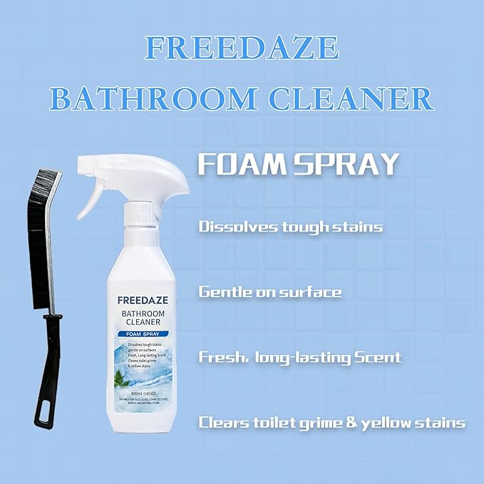 Bathroom Cleaner Foam Spray (400ml) - Spray, Wait & Scrub for Hard Water Stains, Mold, Rust & Soap Scum | Free Cleaning Brush Included (1 PACK)