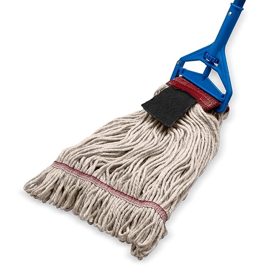 SPARTA Flo-Pac Mop Head Loop-Ended, Wide Band with 5" Red Band with Scrubber for Organized Cleaning, Large, Natural, (Pack of 12)