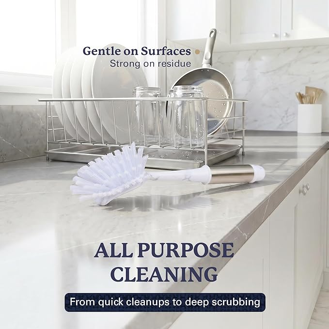 Farberware Dish Brush with Handle – 2 Pack Kitchen Scrub Brush for Dishes, Non-Scratch Dishwashing Brush Set with Firm Bristles for Pots, Pans, & Sink, Long Handles for Everyday Cleaning