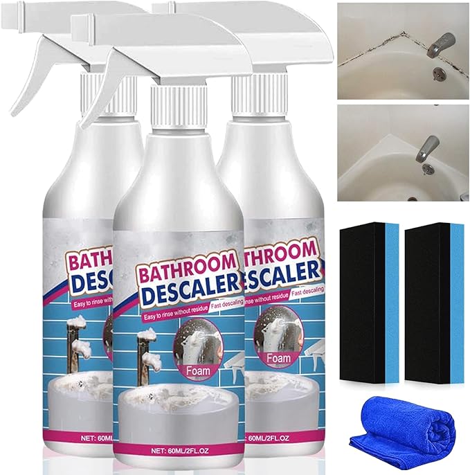 2 Pcs Bathroom Descaler Foam Cleaner, 2.02 floz Bathroom Descaler, Stubborn Stains Cleaner, All Purpose Rinse Cleaning Foam Spray for Toilet, Glass, Faucet (3)