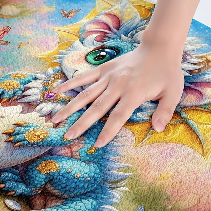 Cartoon Blue Dragon Kids Bath Mats,Western Animal Magical Tale Mats Rugs for Girls,Daisy Flowers Butterfly Rustic Natural Bath Carpets,Bright Bath Rugs,Absorbent Floor Mats,16Wx24L Inches