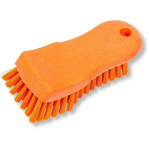 SPARTA Plastic Cutting Board Scrub Brush with Hanging Hole for Washing Cutting Boards, 6 Inches, Orange