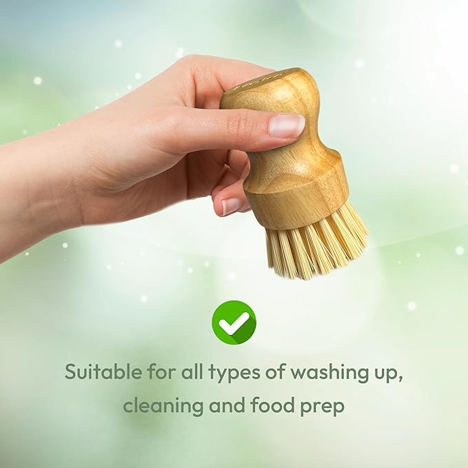 Moka Bamboo Dish Brush - Eco Friendly Scrub Brush with Natural Bristle - Premium Bamboo Dish Scrubber for Kitchen Cleaning, Dishes, Pots, and Pans - Sustainable and Durable