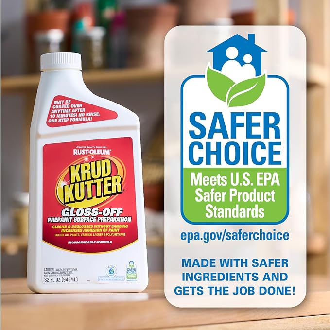 Krud Kutter Gloss-Off Prepaint Surface Preparation Cleaner, 32 oz, No Sanding Liquid Deglosser for Cabinets, Trim, Doors and Furniture, Removes Dirt Grease and Gloss for Paint Adhesion