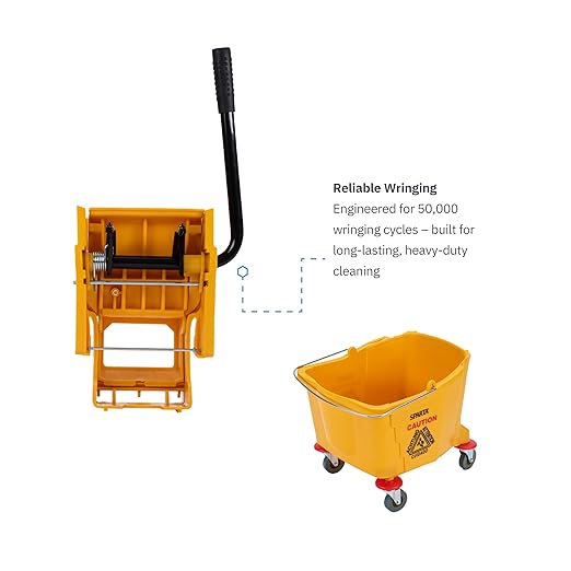 Carlisle FoodService Products 35-Quart Commercial Mop Bucket with Side-Press Wringer, Integrated Pour Spout, and Smooth Rolling Casters for Commercial Cleaning, Durable Polypropylene, Yellow