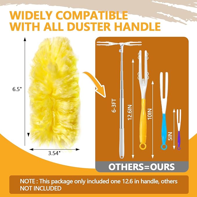 60 Pack Duster Refills Kit Disposable for Swiffer Duster Handle,360° Deep Cleaner Heavy Duty Replacement with 1 Handle,for Home, Blinds, Car, Pet, Furniture, Fans(Yellow)