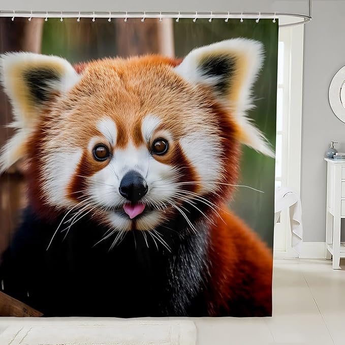 Feelyou Red Panda Fabric Bathroom Shower Curtain Cute Panda Waterproof Shower Curtains for Kids Boys Girls Wild Animal Decor Shower Curtain with Hooks Jungle Wildlife Style Curtain,72x72 Inches