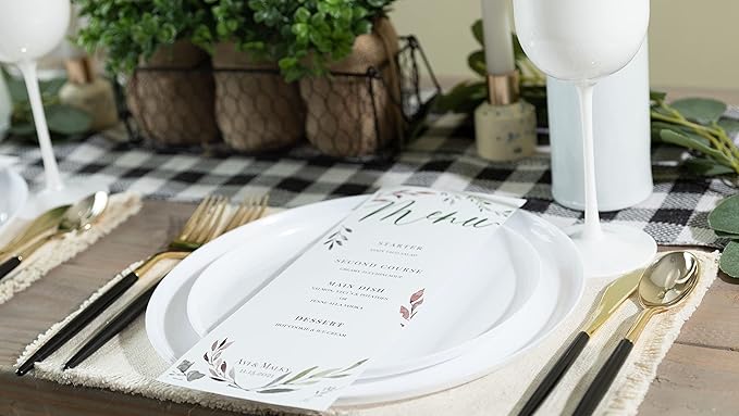 [30 Pack 8.6''] White Plastic Party Plates Edge Collection Premium heavyweight Elegant Disposable Tableware Dishes