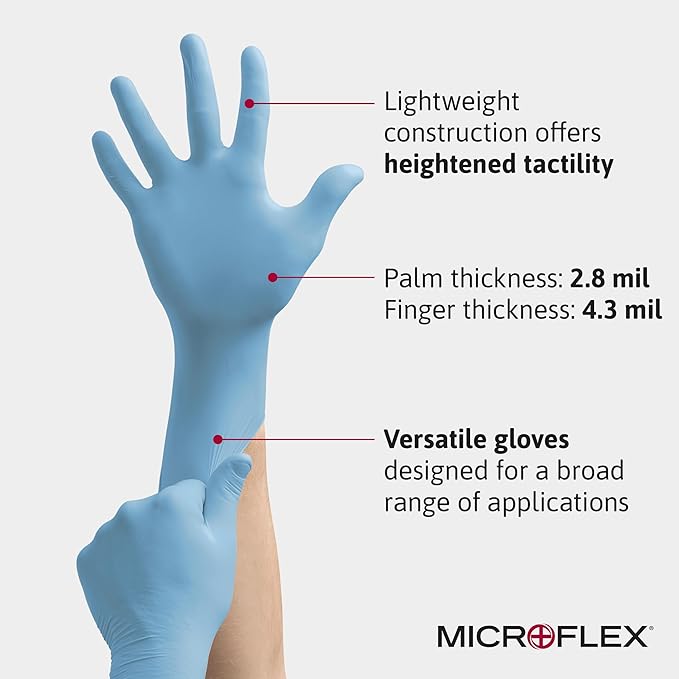 Microflex 92-134 Disposable Nitrile Gloves for Cleaning w/Textured Fingertips
