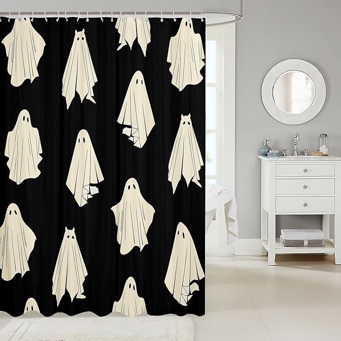 Castle Fairy Kids Halloween Ghost Printed Waterproof Shower Curtains,Black Halloween Theme Shower Curtain,Ghost Modern Bathroom Accessories,Machine Washable,72" X 78"