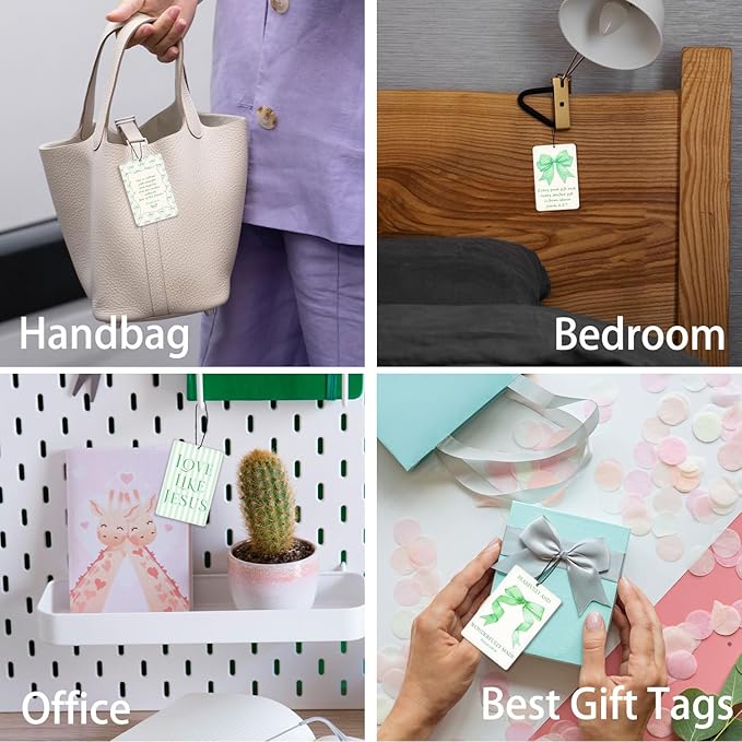 Coquette Green Bow Christian Lavender Car Air Freshener 4 Pcs, Preppy Girly Bible Verse Air Freshener Hanging Decor for Cars Closet Drawer Books, Christian Accessories Gifts for Women Girls