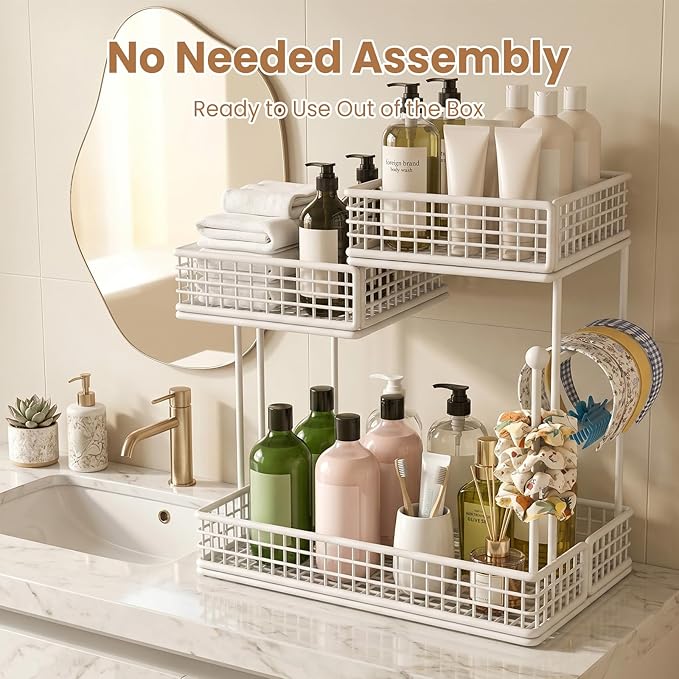 3-Tier Metal Bathroom Countertop Organizer, Makeup Organizer for Vanity Countertop, Bathroom Shelf for Skincare, Perfume & Cosmetics, Multipurpose Storage Rack for Kitchen, Bedroom & Office (White)