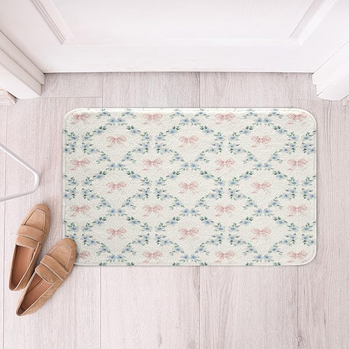 Erosebridal Bow Bathroom Curtain and Bath Mat for Kids Girls Teen