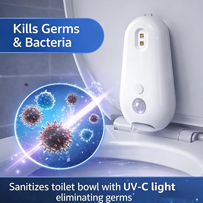 Self Cleaning UV Toilet Sanitizer and Night Light, Toilet Sanitizer and Night Light, Smart Easy Tool-Free Installation for Restroom, Washing Machine, Cabinet (2 Pcs)