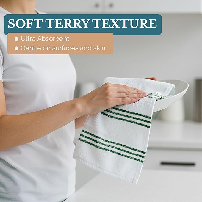 Casa Platino Kitchen Towel Set 8 Pc - 4 Dish Cloths for Washing Dishes (13"x13") & Kitchen Towels (16"x26") - Cotton Rich, Soft, Absorbent Wash Rags, Quick Dry & Durable Tea Towels for Wiping - Olive.