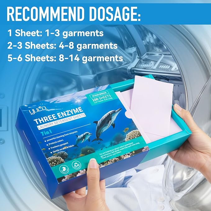 YUCO Eco-Friendly Travel Laundry Detergent Sheets - Liquidless Laundry Sheets Detergent for Travel No Plastic & Hypoallergenic (Ocean Amberwood)
