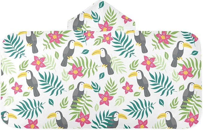 susiyo Kids Hooded Bath Towel Toucan Flowers Beach Towel for Kids 23.5 x 50 Inch Microfiber Soft Absorbent Quick Dry Bath Swim Pool Towel Wrap Poncho Bathrobe with Hood for Kids Toddler