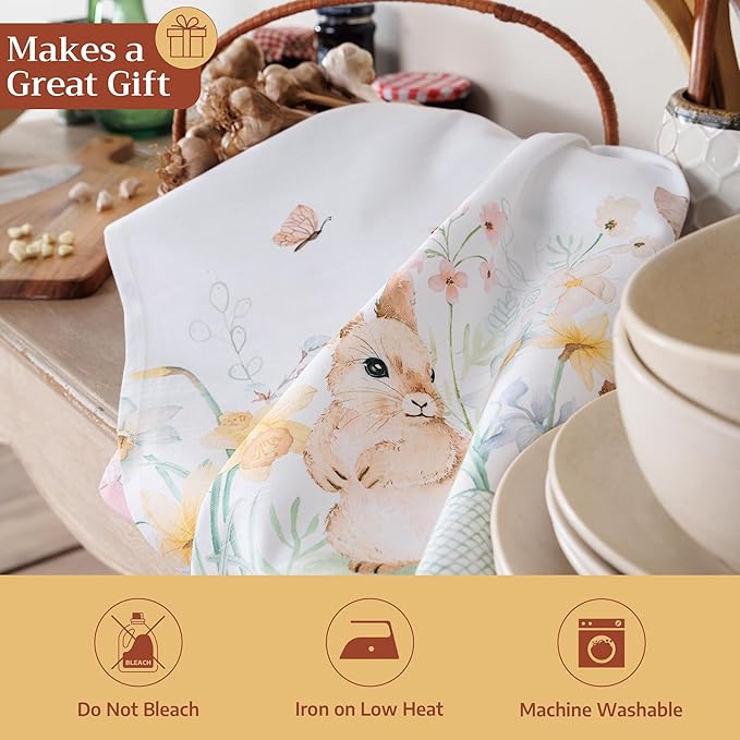 Maison d' Hermine Kitchen Towels Set of 3 100% Cotton 27.50" x 20" Reusable Cloth Tea Dish Towels Absorbent with Hanging Loop for Kitchen Farmhouse Hotel Spring Summer - Easter Dew