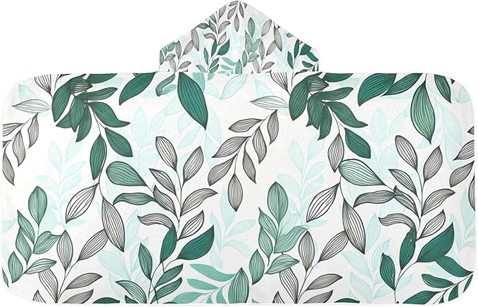 CEBUGI Dark Green Leaves Hooded Bath Towel for Kids Absorbent Soft Bath Towel Wrap with Hood 50x23.5in Pool Beach Shower Towel for Boys Girls