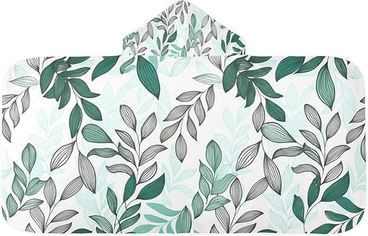 CEBUGI Dark Green Leaves Hooded Bath Towel for Kids Absorbent Soft Bath Towel Wrap with Hood 50x23.5in Pool Beach Shower Towel for Boys Girls