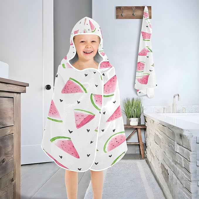 CEBUGI Watercolor Watermelon Hooded Bath Towel for Kids Absorbent Soft Bath Towel Wrap with Hood 50x23.5in Pool Beach Shower Towel for Boys Girls