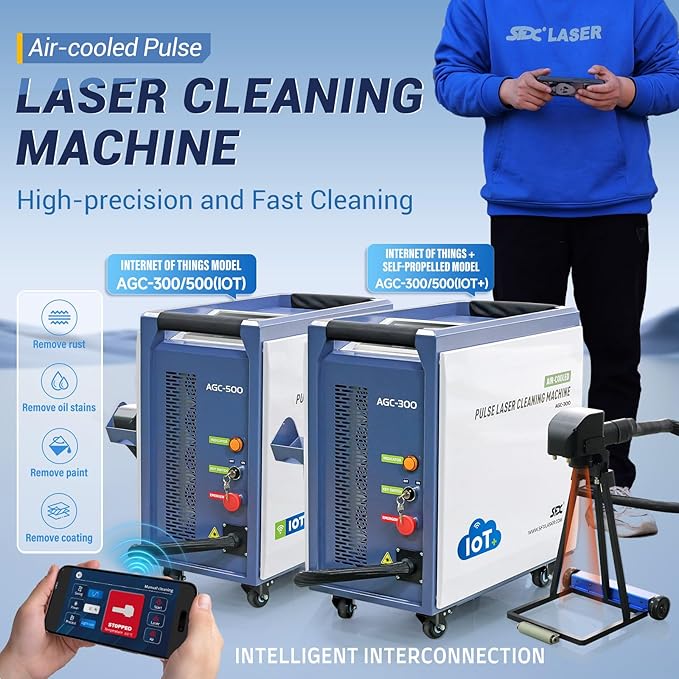 ZAC 500W G Series IoT Air Cooled Laser Cleaner Self-propelled Rust Remover Removal Machine AC110-220V for Removing Oxide Films Paint Oil Stains Coating Class 1 Output Power 0.39mW