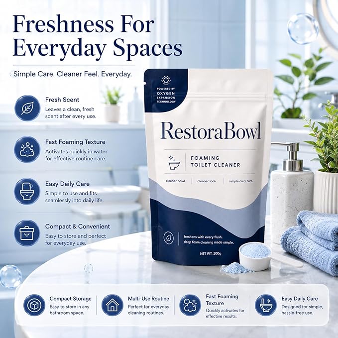 Restorabowl Foaming Cleaning Powder, Fresh Scent Daily Care Powder, Fast Dissolving Formula for Everyday Freshness, Easy Flush Use, 300g