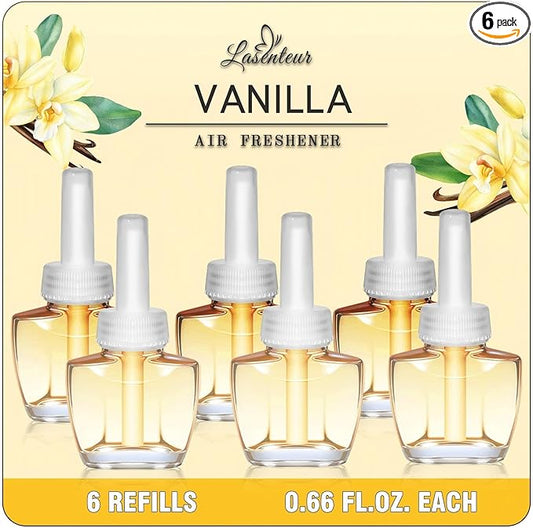 Plug In Air Freshener Refills for Home, Vanilla Scent for Kitchen & Bathroom, Office, 6 Count Plug Refills, Compatible with Air Wick & Glade, Not Include Glade Plus