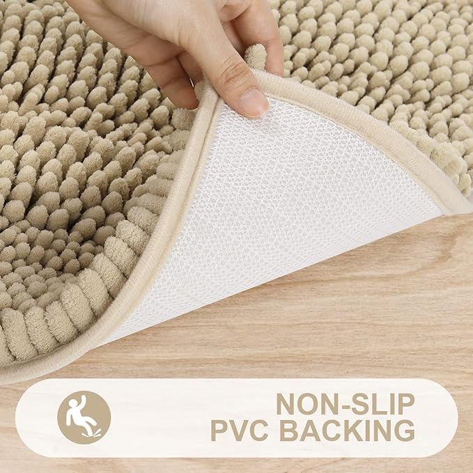 Grandaily Chenille Striped Bathroom Rugs 40x32, Extra Thick and Absorbent Bath Mats, Non-Slip Soft Plush Shaggy Shower Carpet, Machine Wash Dry, Bath Rug for Bathroom, Beige