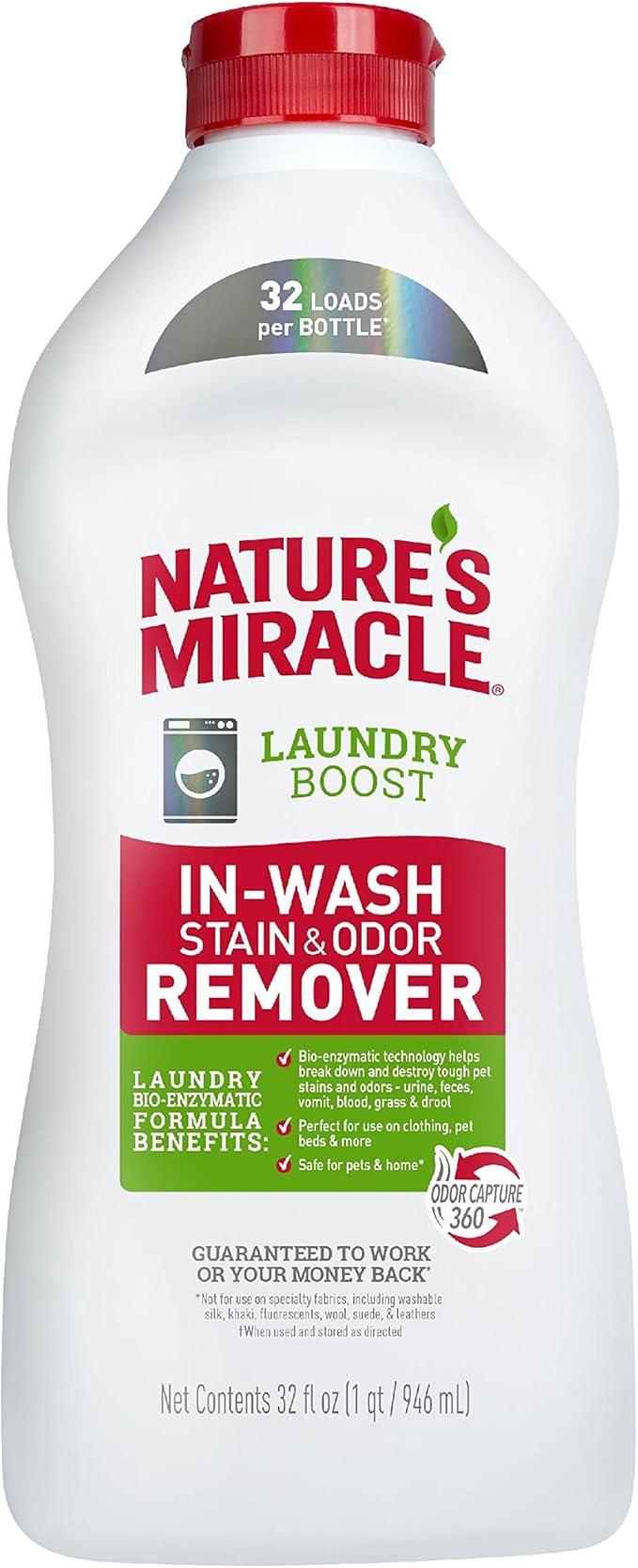 Nature’s Miracle Laundry Boost In-Wash Stain and Odor Remover, Laundry Stain and Odor Removing Additive For All Machines, Spray, 32 oz