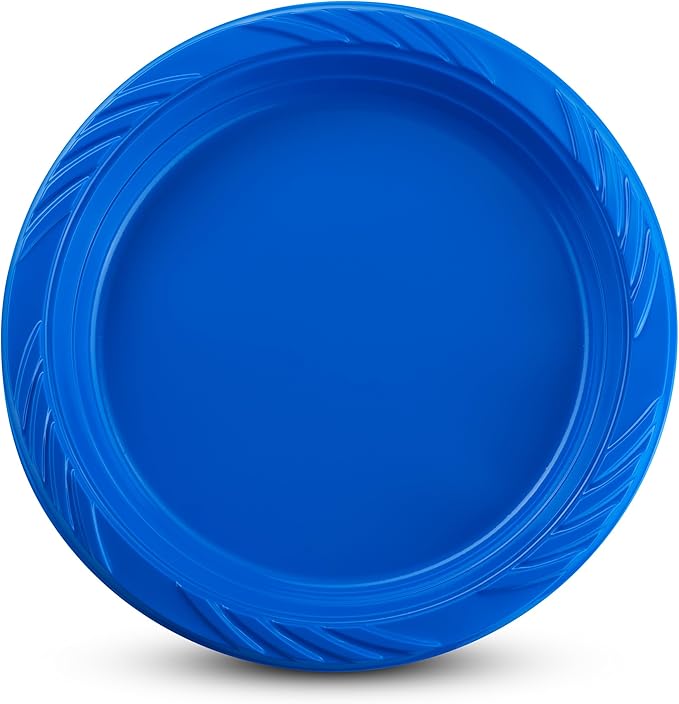 Munfix 100 Blue Plastic Plates Set - 9 Inch Disposable Dinner Plates Bulk Pack, for Party, BBQ, Picnic, Parties, Travel and Events, Microwavable Recyclable