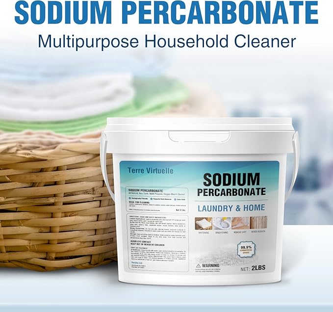 Sodium Percarbonate – Oxygen Bleach Powder & Laundry Booster – Multi-Purpose Cleaner for Stain Removal, Whitening, Deodorizing – Chlorine-Free (2LBS)