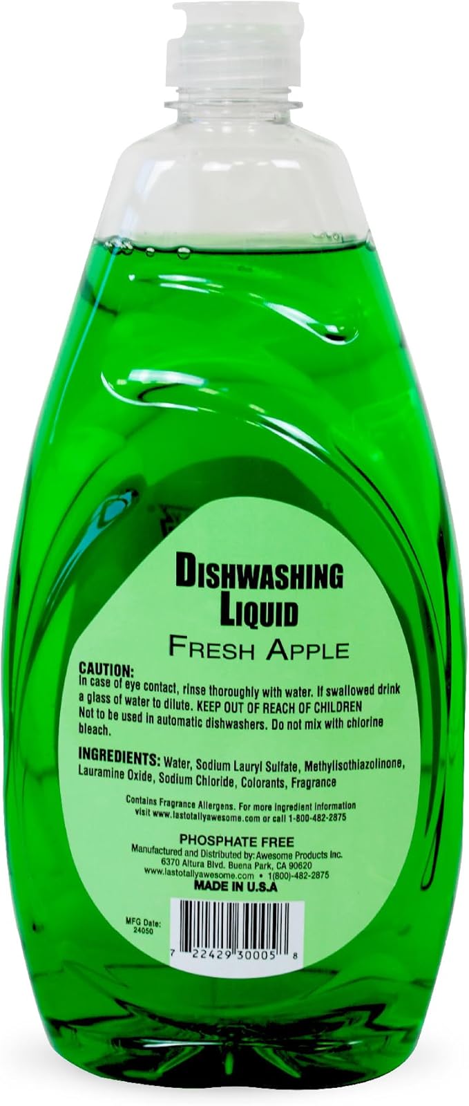 La's Totally Awesome Dish Soap Liquid – Fresh Apple Scent (30 fl oz, Pack of 3) – Grease-Fighting Dishwashing Liquid from Awesome Cleaner Brand
