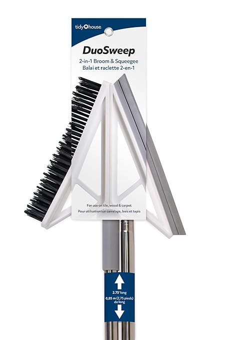 DuoSweep 2-in-1 Broom and Squeegee, 43.7 inch Handle, Multi-Surface Cleaning Tool